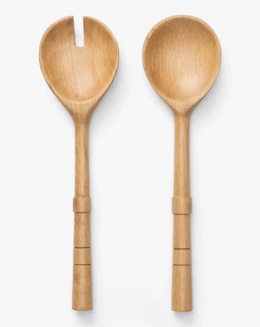 Notched Oak Wood Salad Servers
